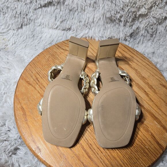 SODA Retro Y2K Womens Size 7.5 Basil Heels Metalic Gold Braided Straps Sandals - Picture 6 of 7
